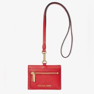 *NEW* Michael Kors JET SET TRAVEL Saffiano Leather Card Holder with Lanyard